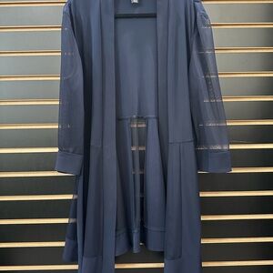 R&M Richards Navy Sheer Open-Front Cardigan